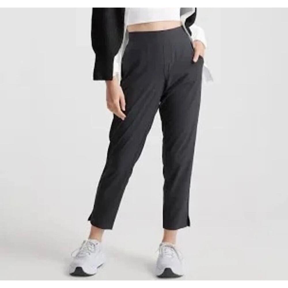 Quince Performance Tech Ankle Pants, Black, Side Tab, Pockets, Womens Sz L